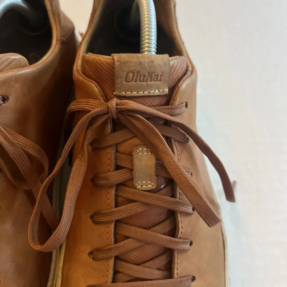 Olukai Lae'ahi li 'ili Leather Sneaker Brown Mens Lace Up Shoes SZ 11